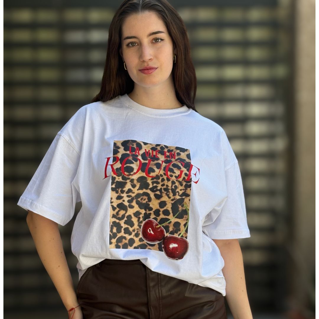 Polera Oversized Rouge Animal Blanca