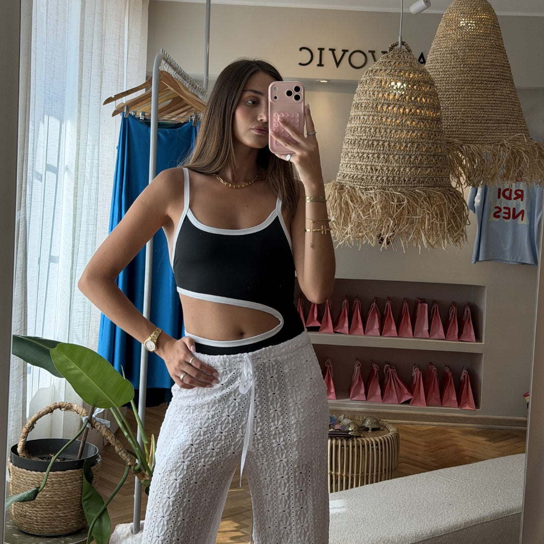 Traje de baño entero negro con blanco Amalfi Paula Ivovic