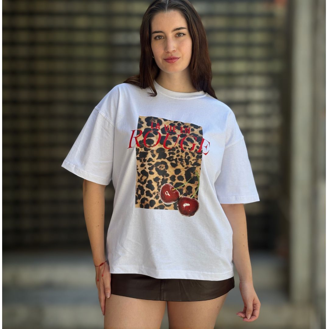 Polera Oversized Rouge Animal Blanca