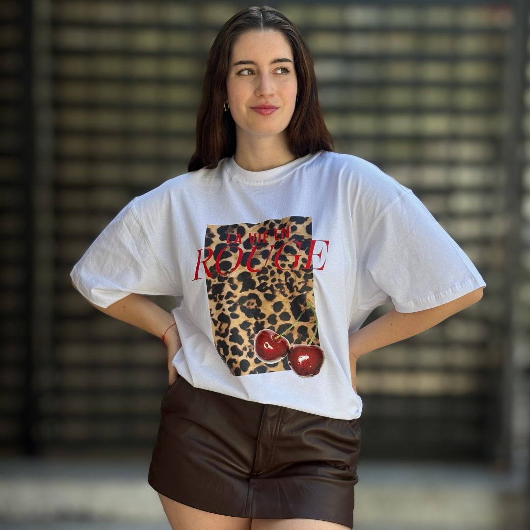 Polera Oversized Rouge Animal Blanca