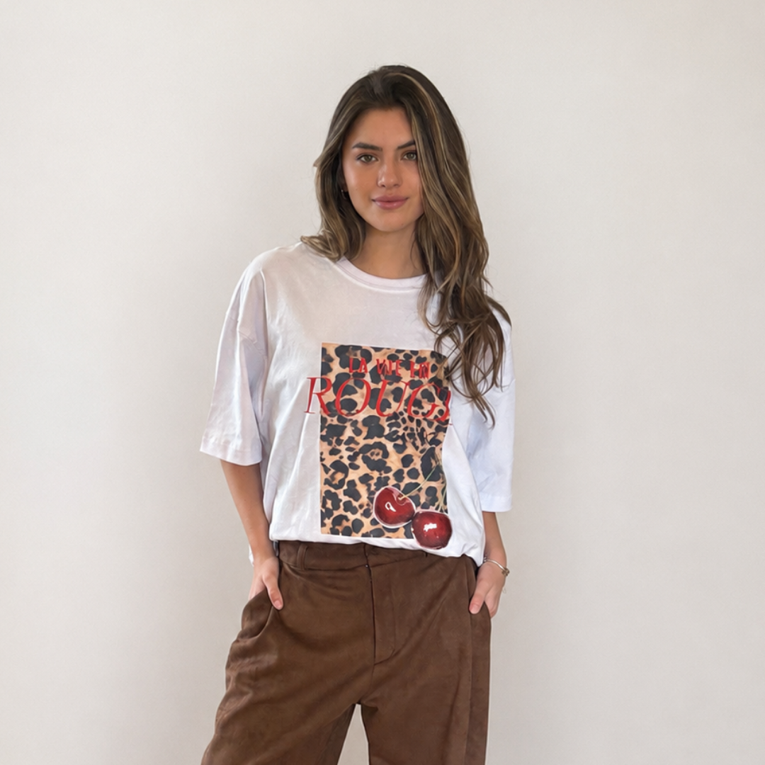 Polera Oversized Rouge Animal Blanca