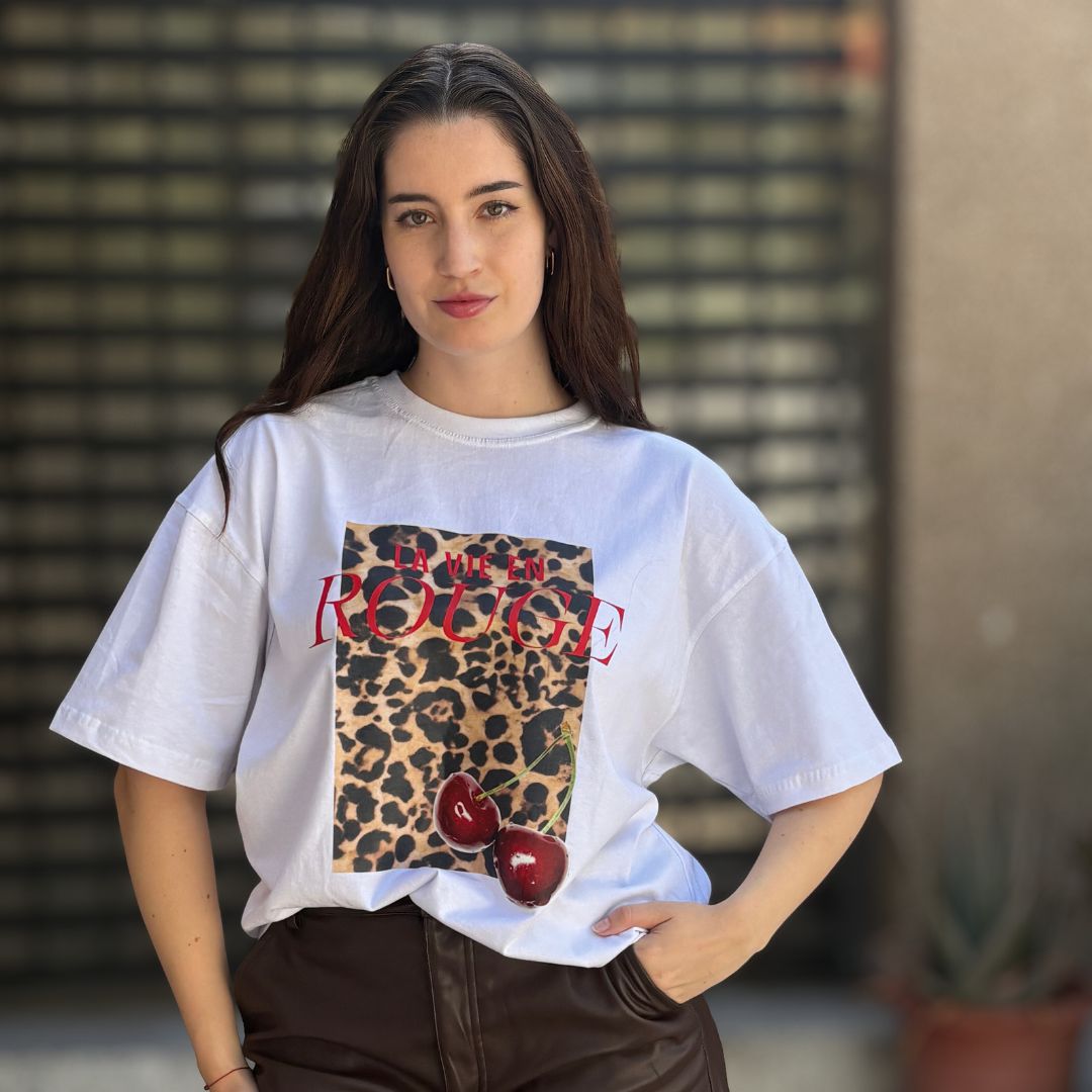 Polera Oversized Rouge Animal Blanca