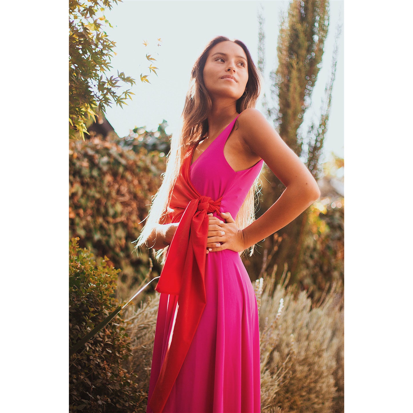 Vestido Amarra Rojo & Rosado